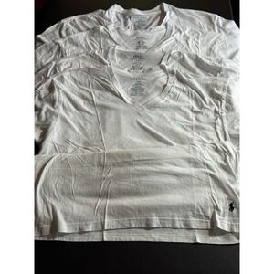 Lot 4 Polo Ralph Lauren White V Neck T Shirts Mens Large Classic Fit Cotton